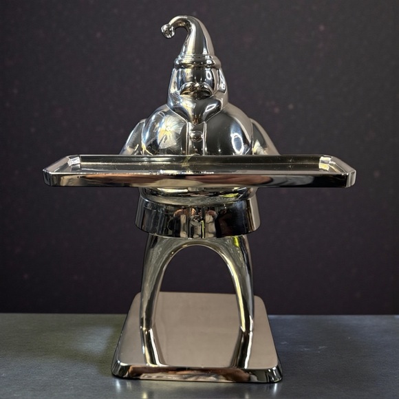 VINTAGE POTTERY BARN SILVER-PLATED SANTA CANDLE HOLDER DISH